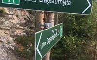 skilt som viser vegen til hytta
