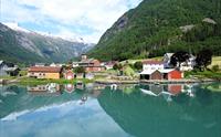 Fjord cruise entering Fjærland village