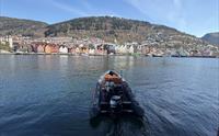 Rib med Bryggen i Bergen i bakgrunnen