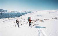 To personer på ski i fjellet rundt Trolltunga.