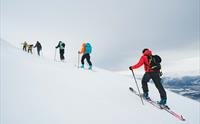 En gruppe skigåere på topptur i Hardanger.